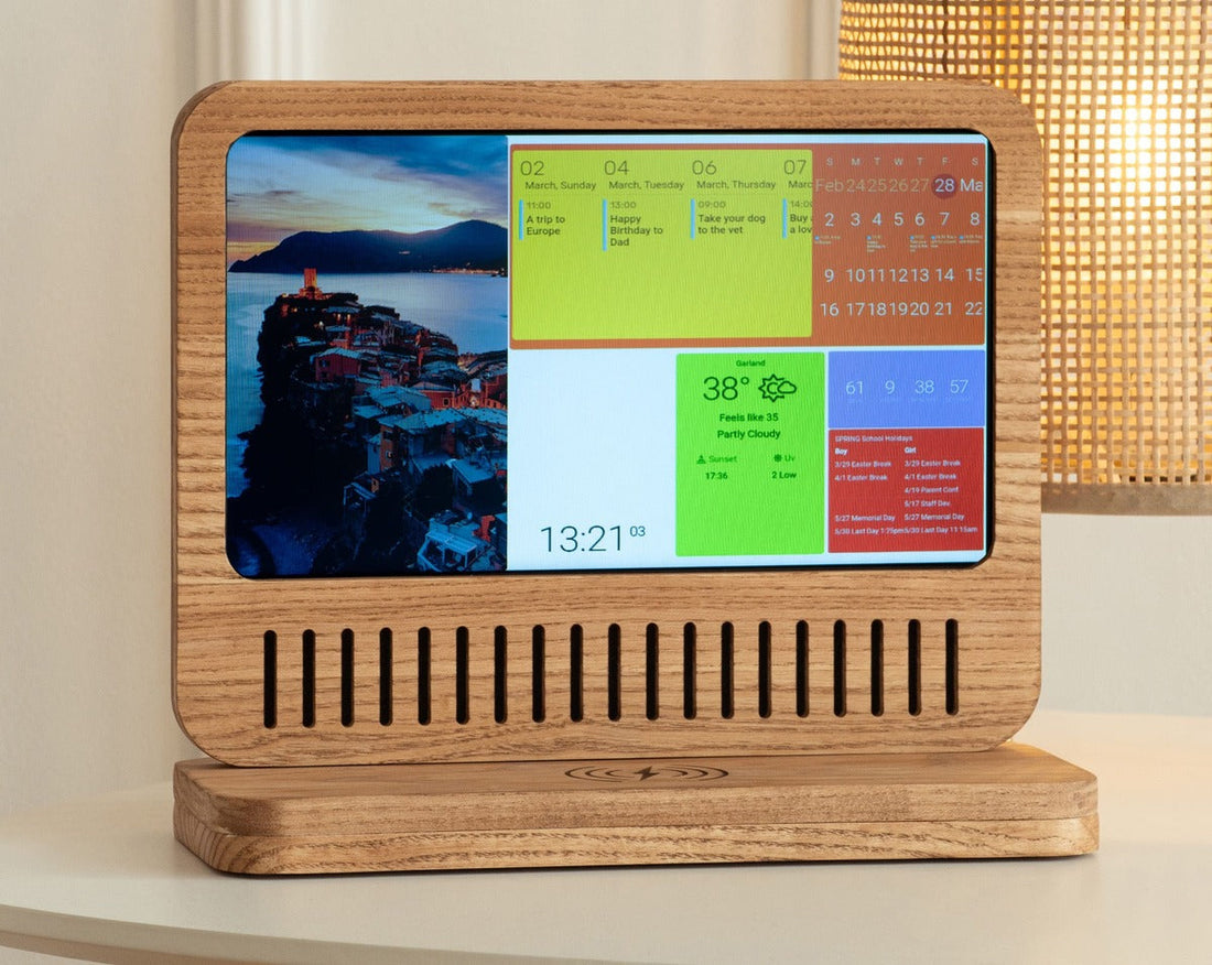 Smart frame on wall with weather and news updates