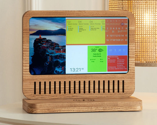 Smart frame on wall with weather and news updates