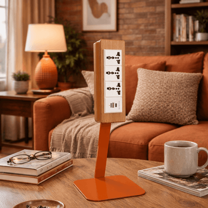 Wooden Desk Power Strip on 400mm Metal Stand with USB-C
