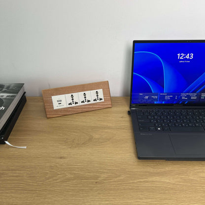 Wooden Desk Power Strip with USB-C, Handmade Ash Wood Extension for Modern Workspaces