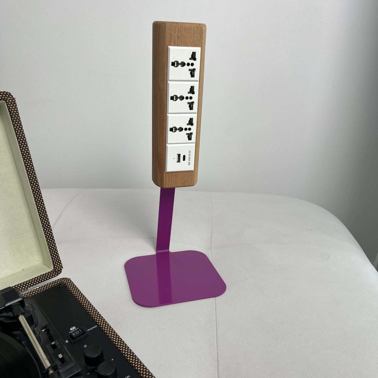Wooden Desk Power Strip on 400mm Metal Stand with USB-C
