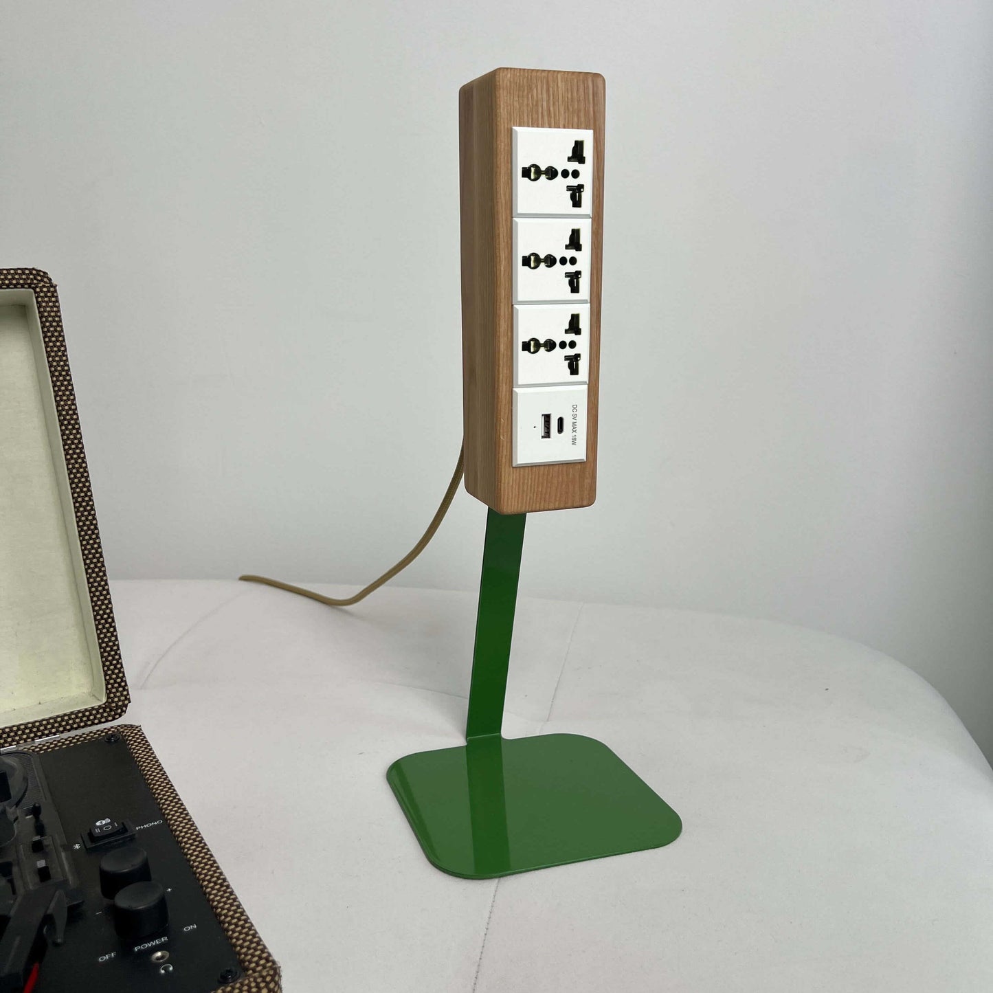 Wooden Desk Power Strip on 400mm Metal Stand with USB-C