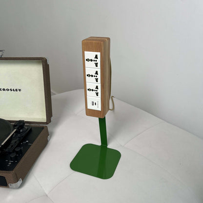 Wooden Desk Power Strip on 400mm Metal Stand with USB-C