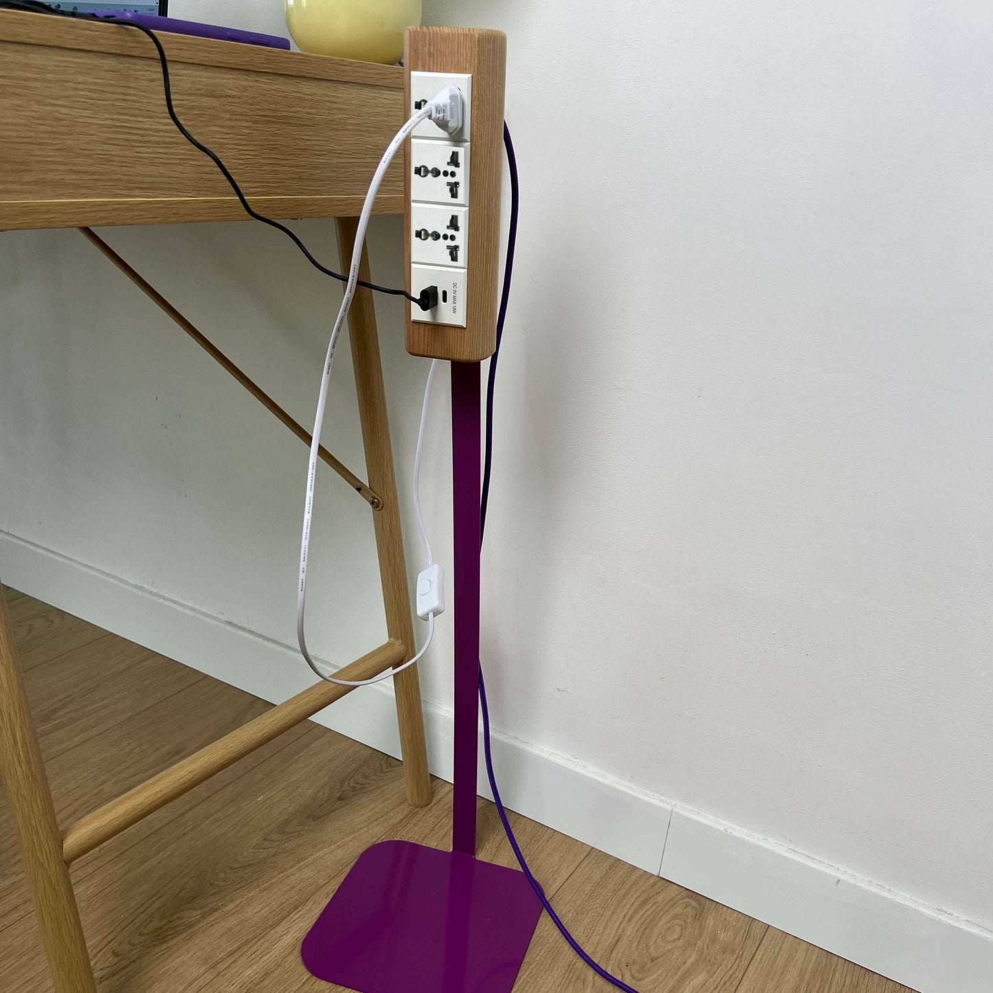 Wooden Desk Power Strip on 800mm Metal Stand with USB-C